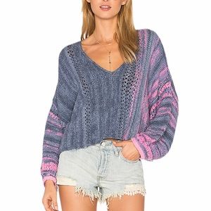 Free People Blue and Pink Sweater